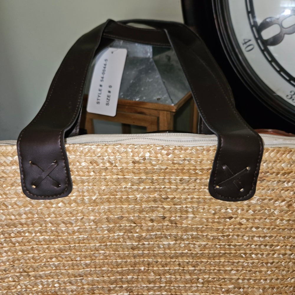 Vincelli Women Straw Tote Bag Woven Beach Handbag Brown Handles 54-0044-5 NEW - Picture 8 of 8